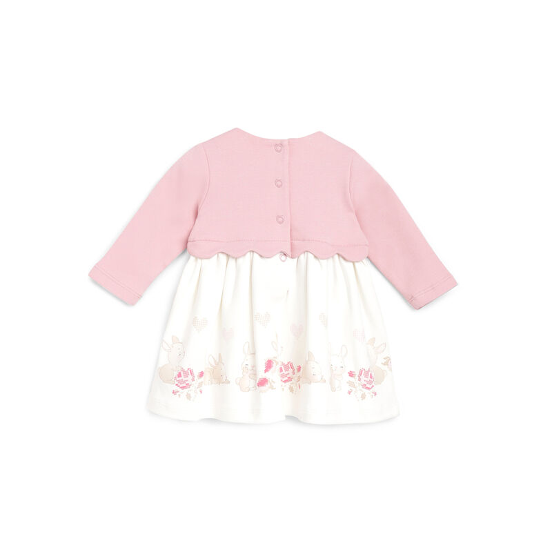 Girls White and Pink Printed Long Sleeve Dress image number null